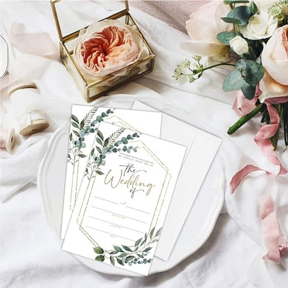 Greenery Wedding Invitations, 25 Eucalyptus & Golden Geometry Wedding Invites With Envelopes, Fill In Style Invites For Newlyweds Mr & Mrs Celebration - A04 - color: The wedding of