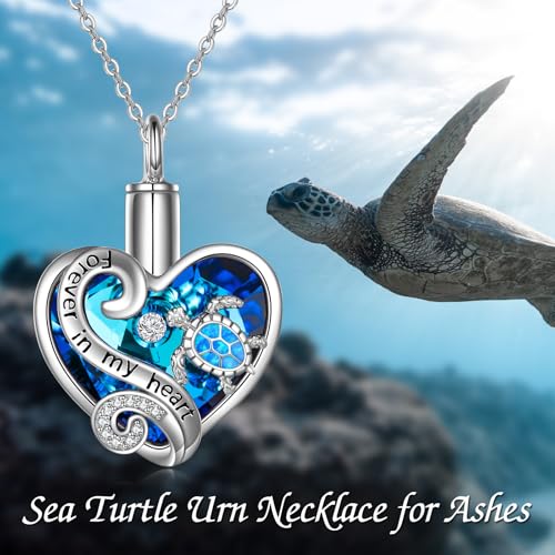 WINNICACA Silver Cremation Urn Necklaces for Ashes of Loved Ones - style: 1-Sea Turtle Crystal Necklace - Blue Opal Turtle