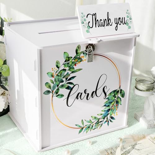OurWarm Wedding Card Box with Lock, PVC Wedding Card Boxes for Reception, White Wedding Box for Cards and Money, Envelope Money Box Gift Card Box for Party Wedding Decor Graduation Baby Shower - color: white