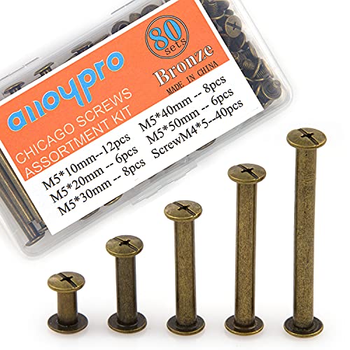80 Pcs Phillips Chicago Binding Screws M5 x 10/20/30/40/50mm Bronze Scrapbook Extenders Post Binding Barrels and Screws Assortment Kit for Scrapbook Photo Albums/Book Binding - size: Bronze M5x10/20/30/40/50