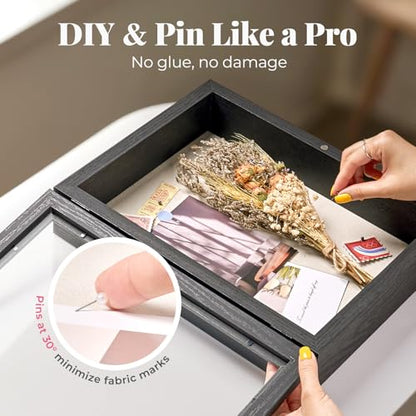 HOUSE DAY 11x14 Deep Shadow Box Frame with Linen Back, Pins, Black - color: Black, size: 11x14