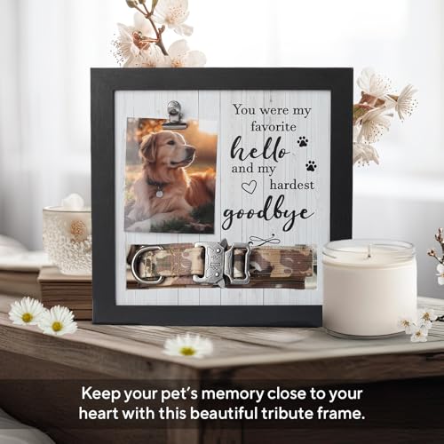 Pet Memorial Frame with Collar Holder – Dog and Cat Loss Remembrance Gift – You Were My Favorite Hello and Hardest Goodbye – Sympathy Keepsake Frame for Pet Lovers - color: Hardest Goodbye