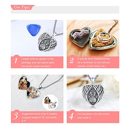 Picture Locket Necklace for Women Men Rose 14K Real Gold 925 Sterling Silver Jewelry Heart Locket Necklace that Holds Pictures Tree of Life Viking Wolf Celtic Knot St Christopher St Michael Pendant - color: H-Heart Paw Photo Locket Necklaces