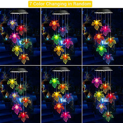 Toodour Solar Wind Chimes, Color Changing Maple Leaf Wind Chime | LED Mobile Wind Chimes, Waterproof Outdoor Wind Chime Lights for Garden, Patio, Party, Window, Thanksgiving - color: Maple Leaf