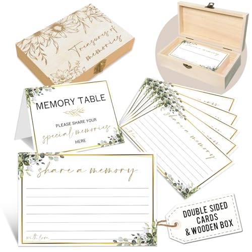 Share A Memory Cards for Celebration with Box - 50 Psc Greenery Share A Memory Cards for Funeral Memorial for Funeral Wedding Birthday Graduation Bridal Shower Guest Book Ideas -A05 - color: D White