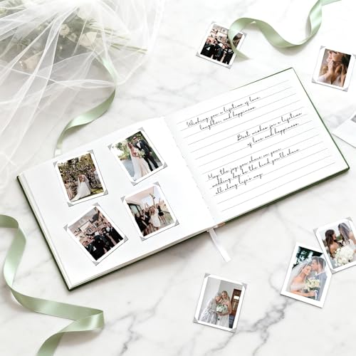 Wedding Guest Book – Guest Book for Receptions, Baby Showers & Celebrations | Grass Green Linen Hardcover, Polaroid Guest Book with 100 Half Blank and Lined Pages for Signatures and Photos - color: Grass Green