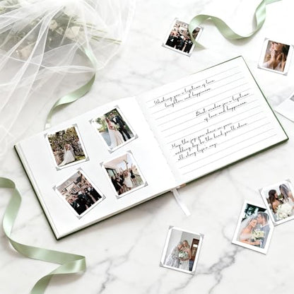 Wedding Guest Book – Guest Book for Receptions, Baby Showers & Celebrations | Grass Green Linen Hardcover, Polaroid Guest Book with 100 Half Blank and Lined Pages for Signatures and Photos - color: Grass Green