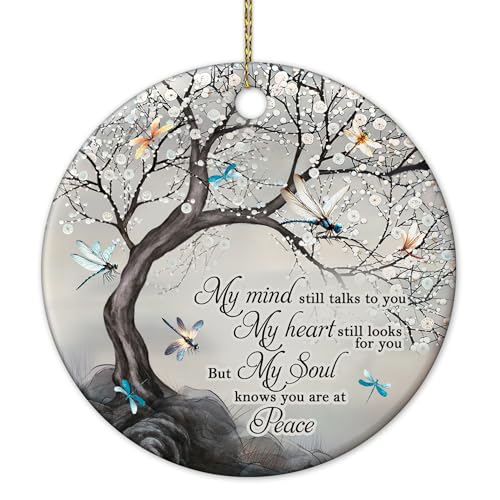 Hyturtle Dragonfly Memorial Ornament - Ceramic Remembrance Keepsake with Tree and Quote - Bereavement Sympathy Gift for Loss of Loved One - 3 Inch Christmas Ornament Memorial 5 - color: Memorial 5