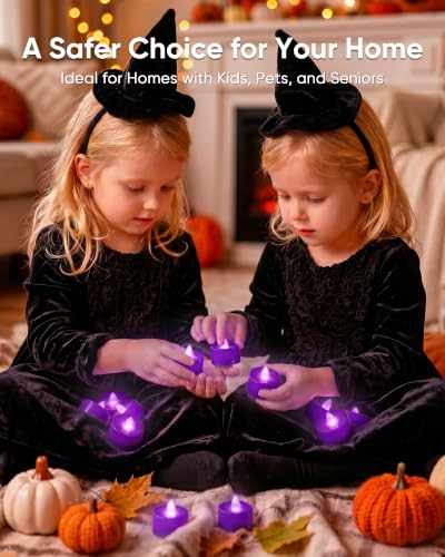 Homemory 12-Pack Purple Flameless Battery Tealight Candles, 200+ Hours - color: Purple, size: Pack of 12
