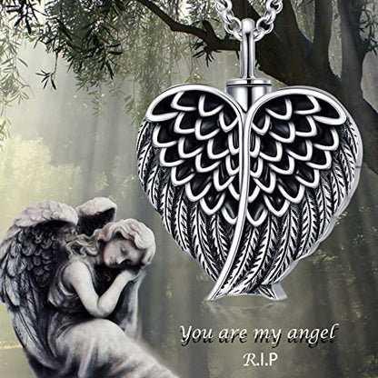 SOULMEET Cremation Jewelry for Ashes, Sterling Silver Urn Necklace for Ashes Women Men, Cherish Memories Cremation Jewelry to Keep Someone Near to You - color: K-Oxidation black Angel Wing
