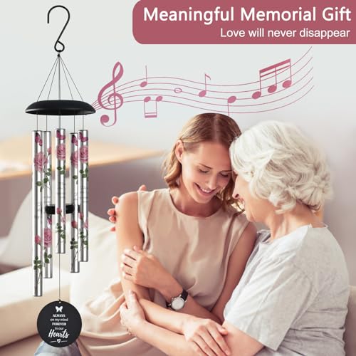 Memorial Wind Chimes for Loss of Loved One - Pink Rose Wind Chimes for Outside, Sympathy Gifts for Remembrance of Mother and Father,Windchimes in Memory of Loved One