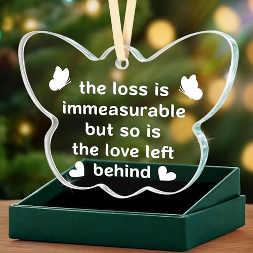 Sympathy Memorial Gifts for Loss of Loved One, Sympathy Bereavement Remembrance Gift, The Loss Is Immeasurable Butterfly Glass Ornament Keepsake for Mom, Friend, Coworker, Husband, Brother, Grandma - style: BF-The Loss