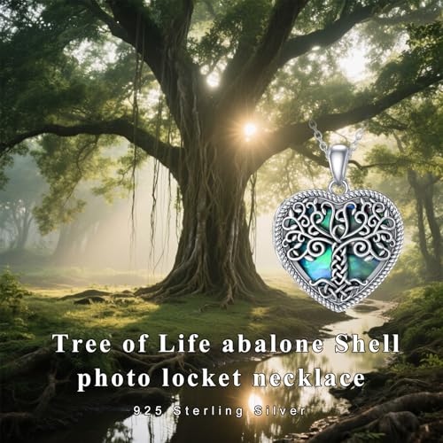 Dorunmo Personalized Locket Necklace 925 Sterling Silver that Holds Pictures Butterfly Birthstone Photo Heart Locket Custom Jewelry Congratulations New Beginnings New Job Gifts for Women - color: Abalone Tree of Life, style: Only Locket