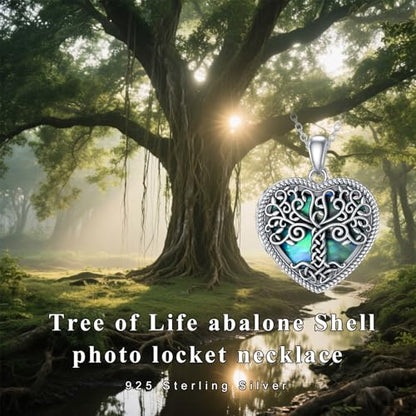 Dorunmo Personalized Locket Necklace 925 Sterling Silver that Holds Pictures Butterfly Birthstone Photo Heart Locket Custom Jewelry Congratulations New Beginnings New Job Gifts for Women - color: Abalone Tree of Life, style: Only Locket