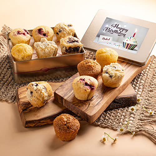 Dulcet Gift Baskets Happy Birthday Old Fashioned Muffins Assortment with Delectable Flavors- Blueberry, Cranberry, & Banana, Birthday Gift for Mom, Dad, Him, Her, Student, Military, Teens, Friends, - color: Birthday