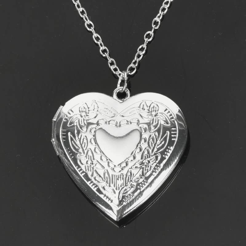 YALLNASL Heart Locket Necklace that Holds Pictures Silver Heart Shaped Locket Necklaces for Women Adults Photo Locket Necklace Lockets for Women Best Friends Gifts