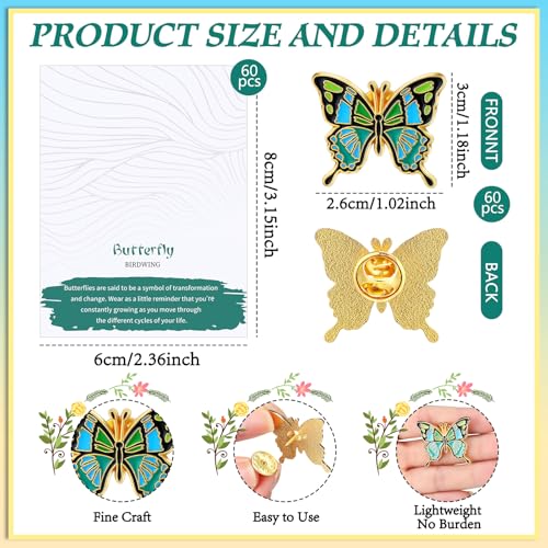 60 Sets Funeral Favors for Guests Butterfly Enamel Lapel Pins with Prayer Poem Memorial Cards Celebration of Life Gifts - color: Green, style: Classic