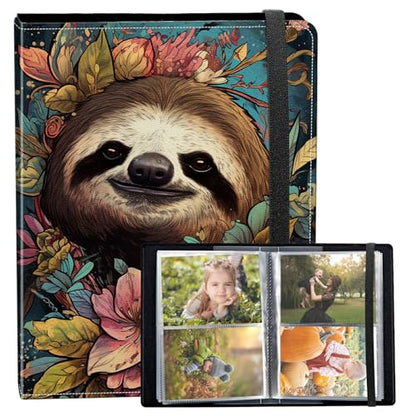Photo Album 3.5x5 80 Photos Small Capacity PU Leather Cover, Cute Sloth Mini Photo Album 3.5x5 with Elastic band, Birthday Christmas Photo Albums Wedding Anniversary - color: Cute Sloth, size: 3.5*5 Holds 80 Photos