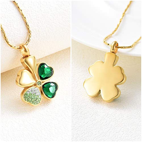 constantlife Cremation Jewelry Memorial Urn Necklace for Ashes Lucky Four-Leaf Clover Design Stainless Steel Pendant Keepsake - color: Customize