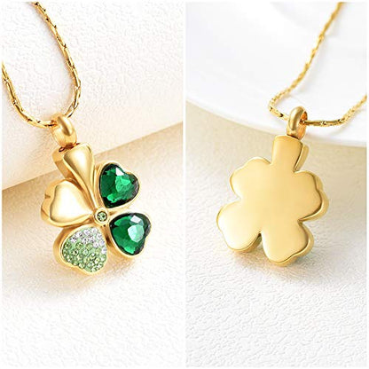 constantlife Cremation Jewelry Memorial Urn Necklace for Ashes Lucky Four-Leaf Clover Design Stainless Steel Pendant Keepsake - color: Customize