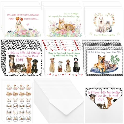 Geyoga 36 Set Pet Sympathy Card with Envelope Bulk, Watercolor Style - color: Watercolor Style