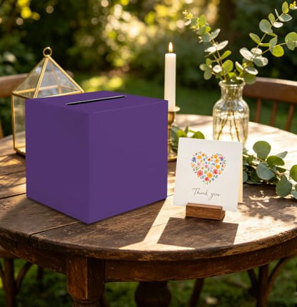 SietDESEO Purple Card Box with Slot Money Gift Card Box Holder for Party Wedding Reception Birthday Graduation Bridal Shower Baby Shower Diaper Raffle Box - color: PURPLE CARD BOX, size: 7.8 X 7.8 X 7.8 INCH