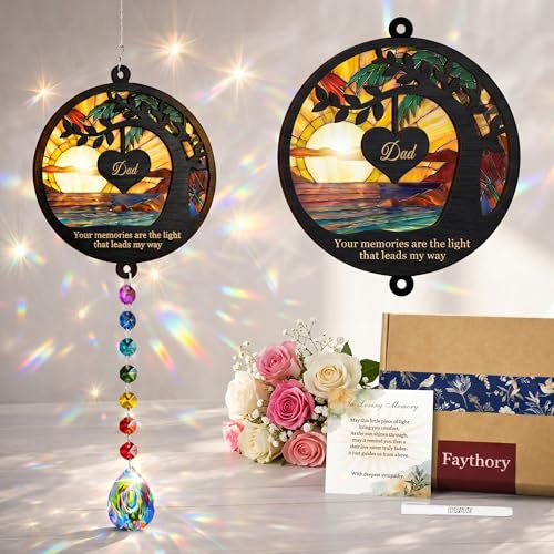 Dad Memorial Gifts for Loss of Father, Sympathy Gifts for Loss of Father, Memorial Suncatcher with Crystal Prism, Bereavement Gifts for Loss of Dad, Loss of Father Sympathy Gift with Card & Gift Box - color: Dad Memorial Crystal Suncatcher