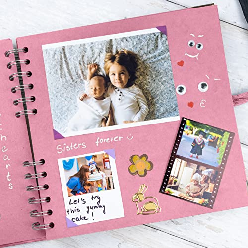 Bstorify Square Scrapbook Photo Albums 8 x 8 Inch Pink Thick Paper, Hardcover, Metal Corners, Ribbon Closure - Ideal for Your Scrapbooking Albums, Art & Craft Projects | Hardcover with Thick 200 GSM Kraft Paper, Ideal for Your Scrapbooking Albums, Art & C