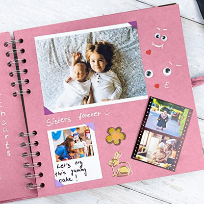 Bstorify Square Scrapbook Photo Albums 8 x 8 Inch Pink Thick Paper, Hardcover, Metal Corners, Ribbon Closure - Ideal for Your Scrapbooking Albums, Art & Craft Projects | Hardcover with Thick 200 GSM Kraft Paper, Ideal for Your Scrapbooking Albums, Art & C