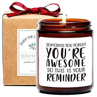 Inspirational Candle Gifts for Women Men,Thank You Gifts,7oz | Appreciation Encouragement Gift for Sister in Law Friend Nurse Wife Girlfriend,Sandalwood Rose Scented,Natural Soy Wax - color: Sometimes You Forget You're Awesome