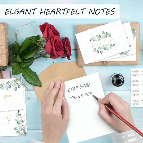100PK Thank You Cards With Envelopes Bulk: 4x6 Blank Thank You Notes & Stickers Baby Shower Wedding Small Business - Floral Leaves Teacher Appreciation Gift for Graduation Kids Birthday Bridal (100 PACK)
