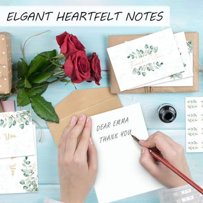 100PK Thank You Cards With Envelopes Bulk: 4x6 Blank Thank You Notes & Stickers Baby Shower Wedding Small Business - Floral Leaves Teacher Appreciation Gift for Graduation Kids Birthday Bridal (100 PACK)