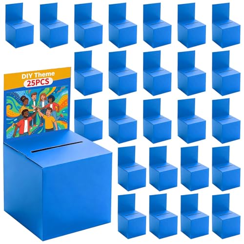 25 Pack Raffle Box Ballot Box with Slot, 6 x 6 x 6 Inch Blue Cardboard Suggestion box with Removable Header, for Collecting Business Card Voting Contest Fundraising Donation and Suggestion - color: Blue, size: 25Pack
