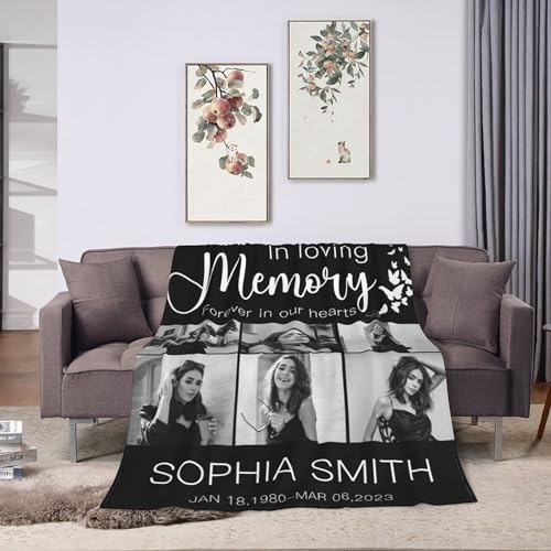 D-Story Personalized Memorial Throw Blanket with Photo, Custom Loss Blanket, Bereavement Gift - color: Design 21