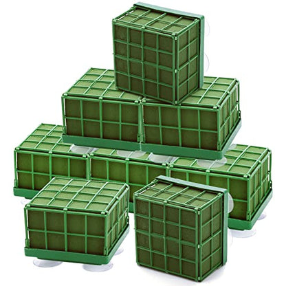 Lyellfe 8 Pack Square Floral Foam Cage, Floral Foam Blocks with Suction Cup | Flower Cage Arranger for Fresh Artificial Flowers, Table Centerpiece and Wedding Decor