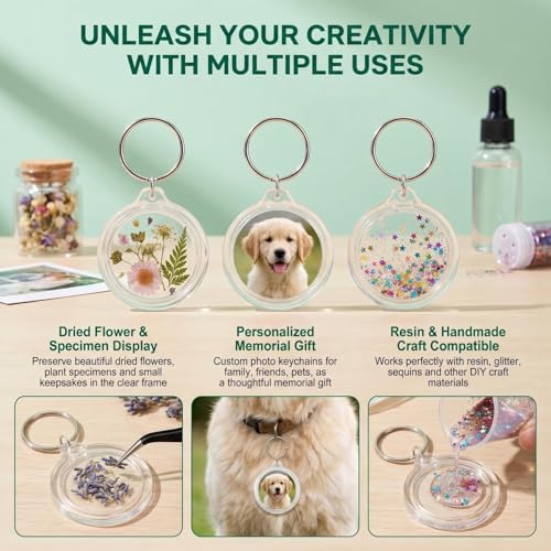 25PCS Clear Acrylic Photo Keychains - Round Blank Insert Photo Picture Frame Split Ring Keychain Snap In - Wallet Friendly Key Ring for Women & Men - 1.4 x 1.4 Inch Inner Diameter