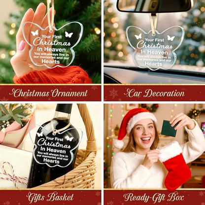 Sympathy Gifts, Memorial Christmas Ornament, Bereavement Remembrance Gift, Sympathy Keepsake for Loss of Loved One, Your First Christmas is in Heaven Butterfly Memorial Decor for Mom, Friend, Husband - style: BF-Christmas