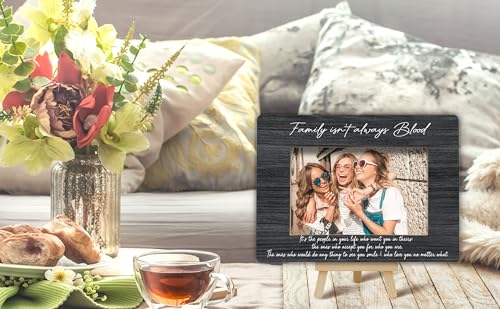 Best Friend Picture Frame, Family Isn't Always Blood Friends Picture Frame, Rustic Black Family Photo Frames, Bestie Birthday Graduation Friendship Gifts Ideas, Home Office Tabletop Decor-f05 - size: Family Isn't Always Blood-05