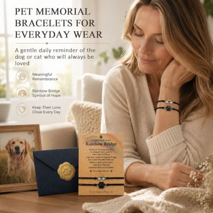Pet Memorial Bracelet Set, Rainbow Bridge Pet Loss Sympathy Gift, Paw Print Bracelets, Dog Memorial Gifts for Loss of Dog or Cat, Keepsake for Pet Owners