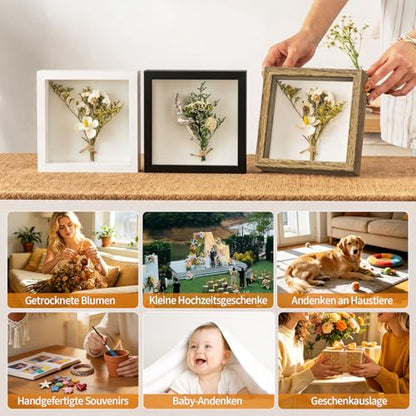 6x6 Small Shadow Box Frame with Ultra-Clear Glass & Soft Linen Back - color: White+high Definition Panel + Shatter-proof Packaging, size: 6x6