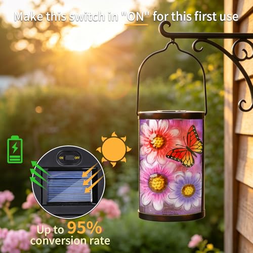 MUMTOP Butterfly Solar Lantern, Hanging Glass Outdoor Garden Light - color: Purple