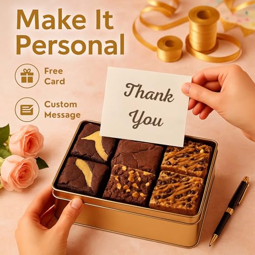Thank You Gift Baskets - 18 Individually Wrapped Brownies Freshly Baked in a Variety of Flavors - Dulcet's Signature Flavored Fudge Brownies - Gift Box Comes with Thank You Card - style: Thank You