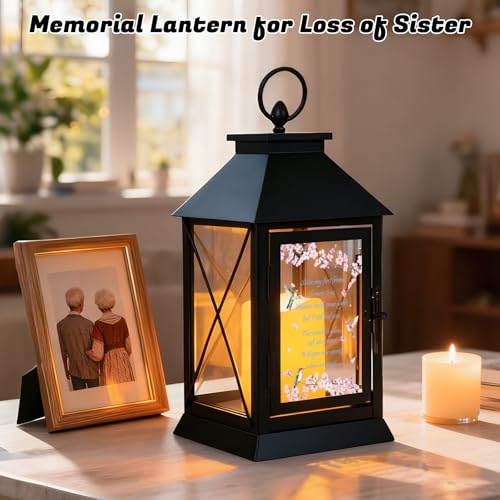 Memorial Candle Lantern with Flickering LED Candle and Remote Control Bereavement Sympathy Gifts in Memory for Loss of Sister Remembrance Gift (Sister) - color: Sister