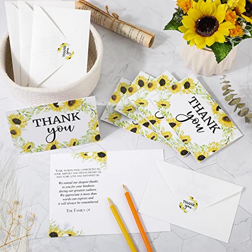 Fumete 50 Set Funeral Thank You Cards, Sunflower - style: Sunflower
