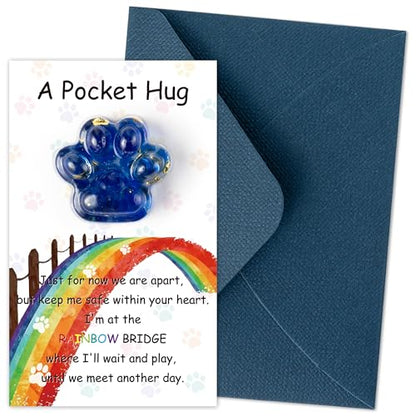EYxsaxenk Loss of Pet Sympathy Gift - Blue Gold Foil Mini Paw Pocket Hug and Rainbow Bridge Memorial Card Envelope Remembrance Gift for Loss of Dog Cat Sympathy Favor Pet Lover Adult Stress Relief Toy - color: Blue + Rainbow Card