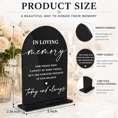 In Loving Memory Wedding Sign, Black Acrylic Memorial Table Decor, Elegant Script Remembrance Sign for Ceremony Reception, Forever in Our Hearts Wedding Signage, Today and Always-5x7