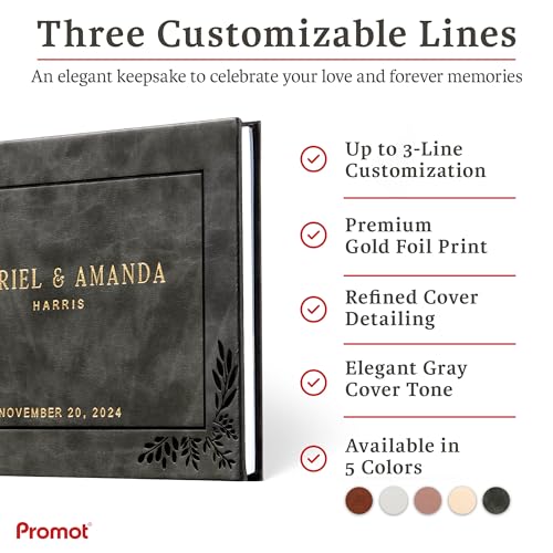 Personalized Hardcover Wedding Guestbook (Gray) | Elegant Wedding Keepsake Design, Premium Hardcover Construction, Smooth Lined Writing Pages, Perfect for Cherished Messages - color: Gray