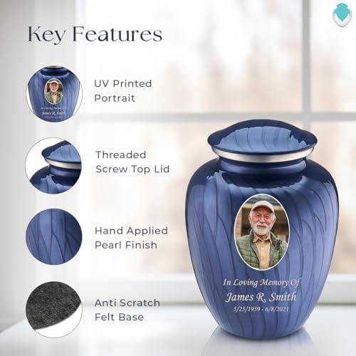 Geturns Embrace Adult Personalized Picture Cremation Urns for Human Ashes I Large Photo Pearl Cobalt Blue Funeral Urn for Men and Women I 200 lbs - color: Pearl Cobalt Blue