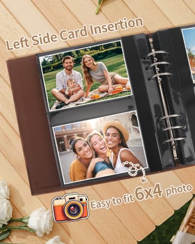 Leather Photo Album 4x6 200 Photos,Slip-in Photo Album Book with 50 Sheets, Travel Souvenir Diary Photo Book for Family Wedding Baby and Holiday Pictures - color: Brown