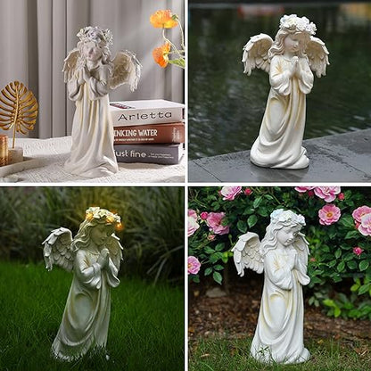 Angel Garden Statue, Memory Guardian Solar Decor with Warm Light | Waterproof Outdoor Garden Decor Praying Angel Figurine Sculpture for Lawn Yard Patio, Sympathy Present, White - style: Praying Angel